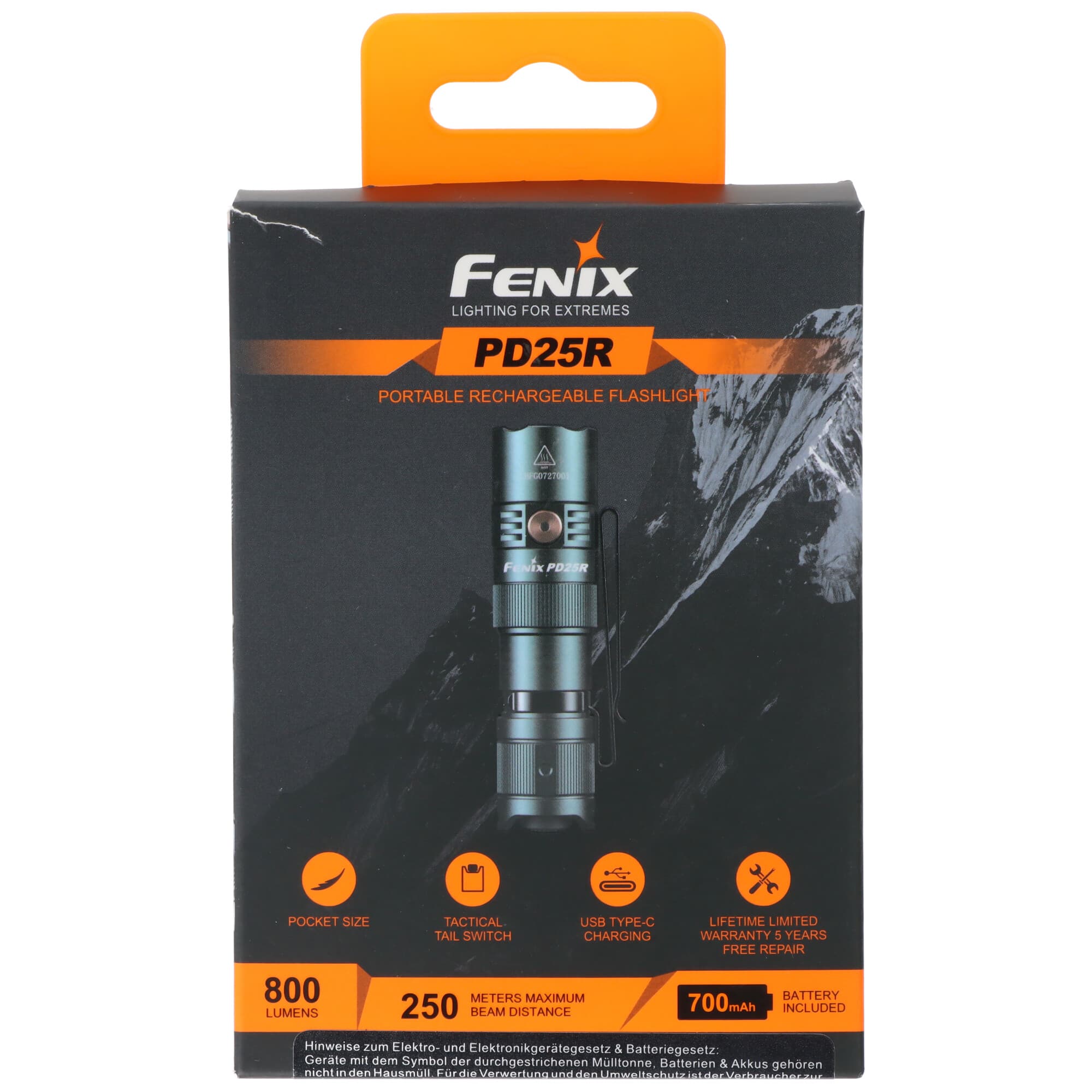 Lampe de poche LED Fenix PD25R, édition limitée Sierra Green, format de poche, 800 lumens, avec batterie Fenix ARB-L16-700P