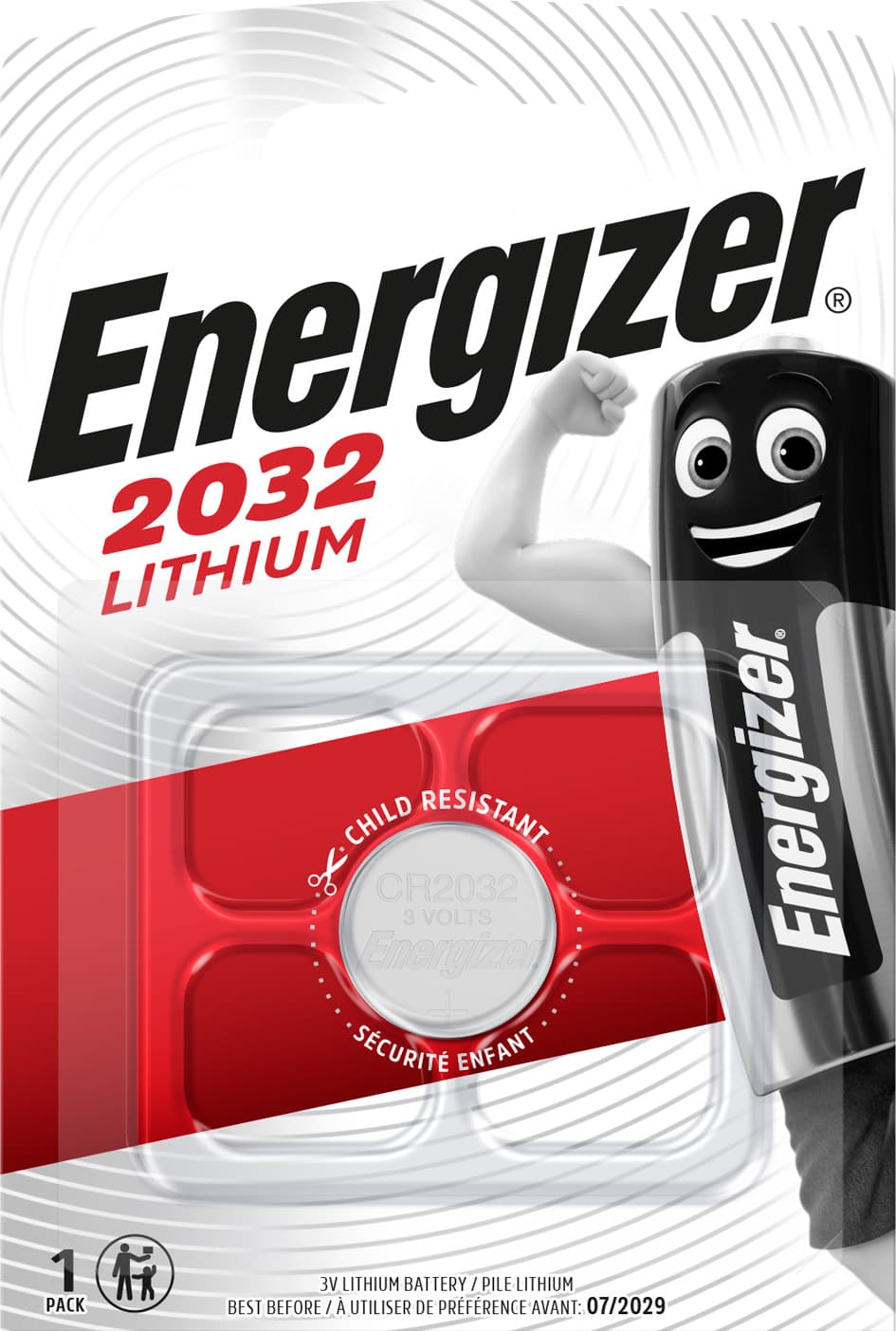 Pile bouton Energizer au lithium, CR2032, 3 V, emballage blister (1 unité)