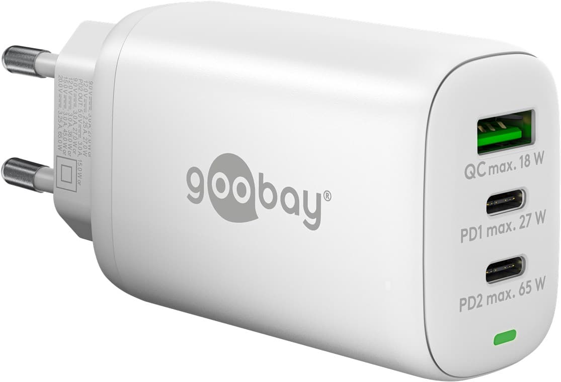 Goobay USB-C™ PD chargeur rapide multiport 3 voies (65 W) blanc