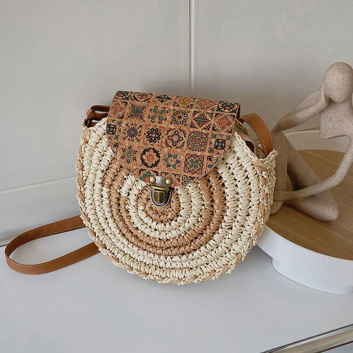 Sac Gusure Minimaliste en paille de conception rétro, sac bandoulière assorti, sac à rabat pour femme, sac à main tendance pour les voyages, sac