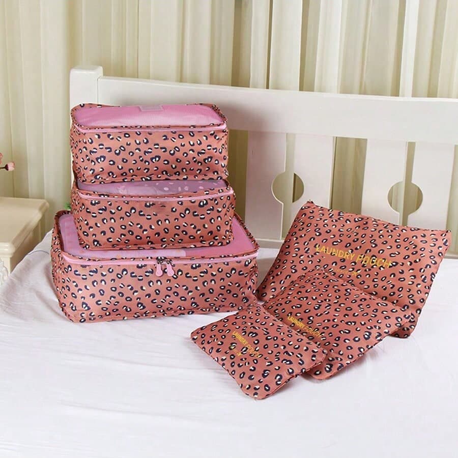 Ensemble de six pièces de rangement étanches pour bagages de voyage avec motifs floraux, organisateur de valise minimaliste portable en tissu